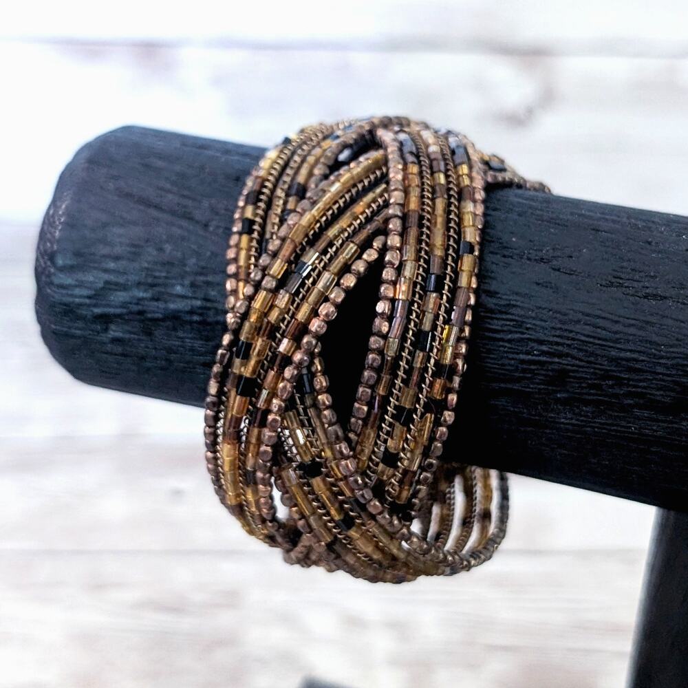 Vintage Wrap Bracelet Chunky Wide Bracelet Brown Tones